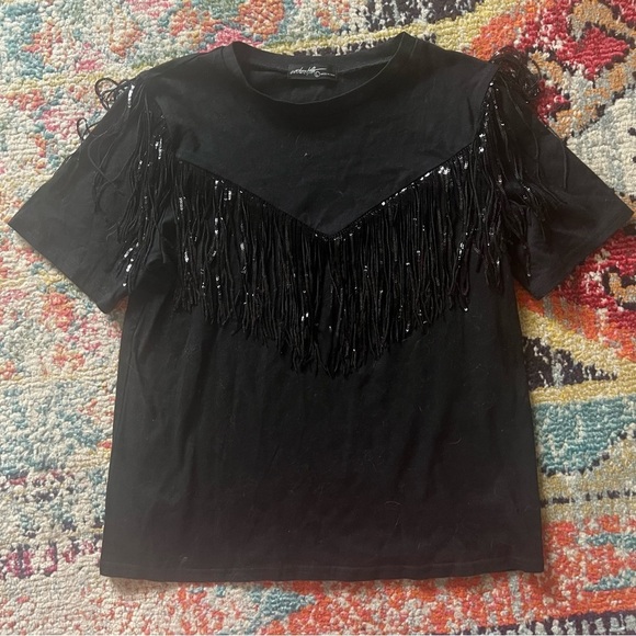 Fringe sequin short sleeve shirt women’s size L - Picture 2 of 7